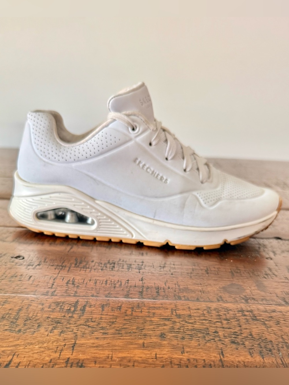 Skechers White Platform Air-Cushion Sneaker with Gum Outsole